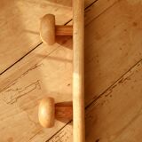 Vintage pine wall coat rack with 2 hooks