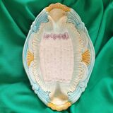 Rare and exquisite oval asparagus dish in Barbotine earthenware (majolica).