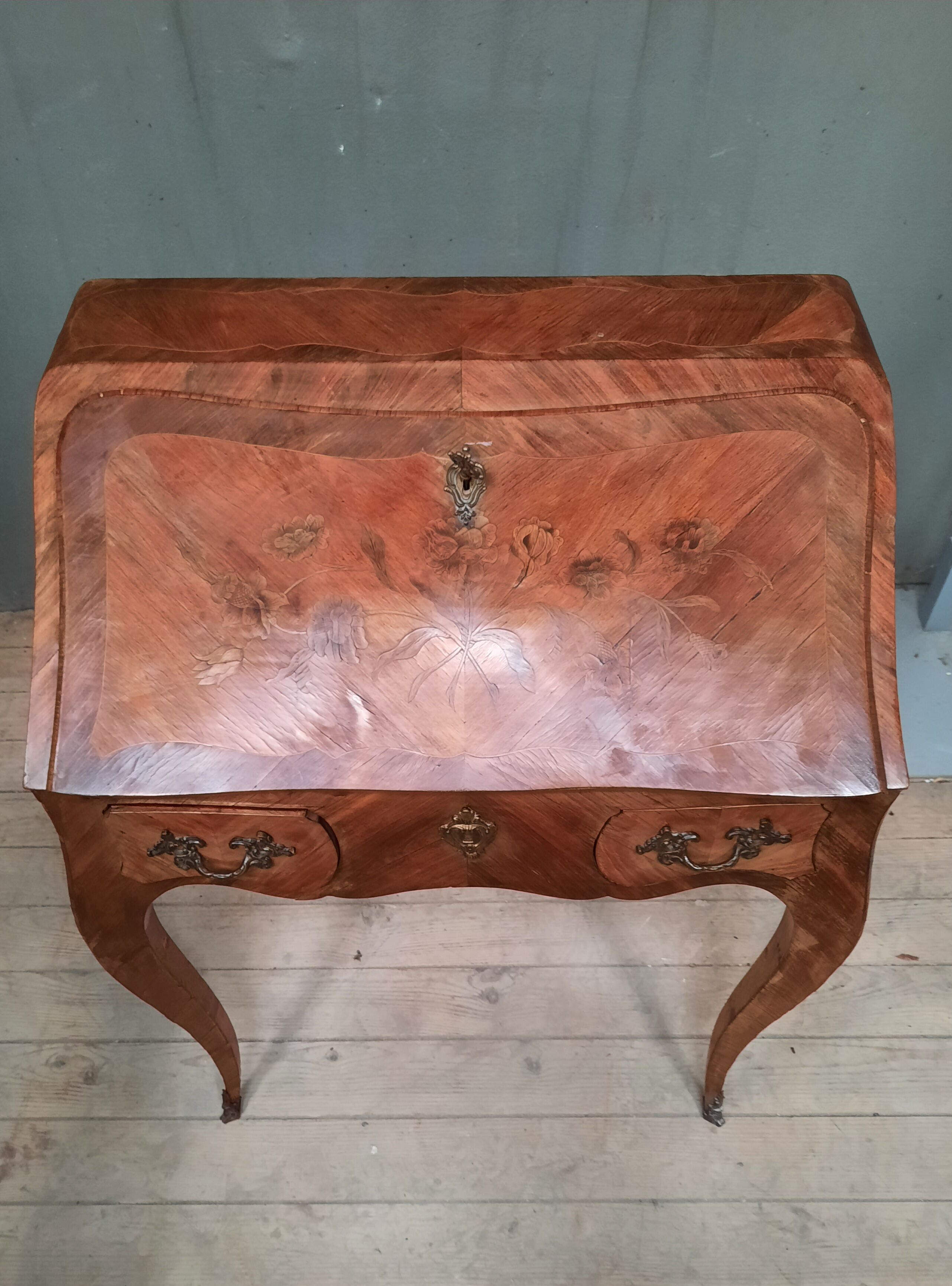 Louis XV style slope secretary desk in marquetry