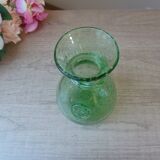 Small carafe in blown and bubble glass green color signed biot vintage