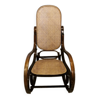 Rocking chair en bois et cannage vintage