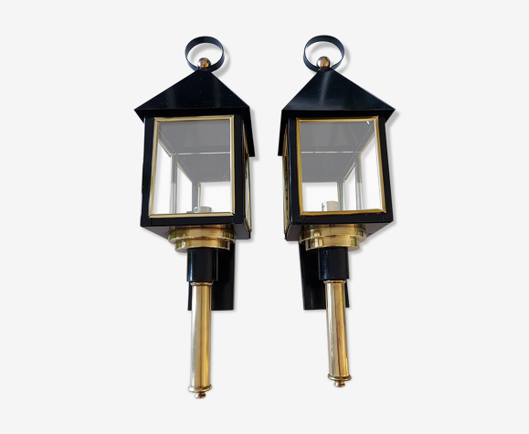 Pair of 1970s vintage lantern interior wall lamps