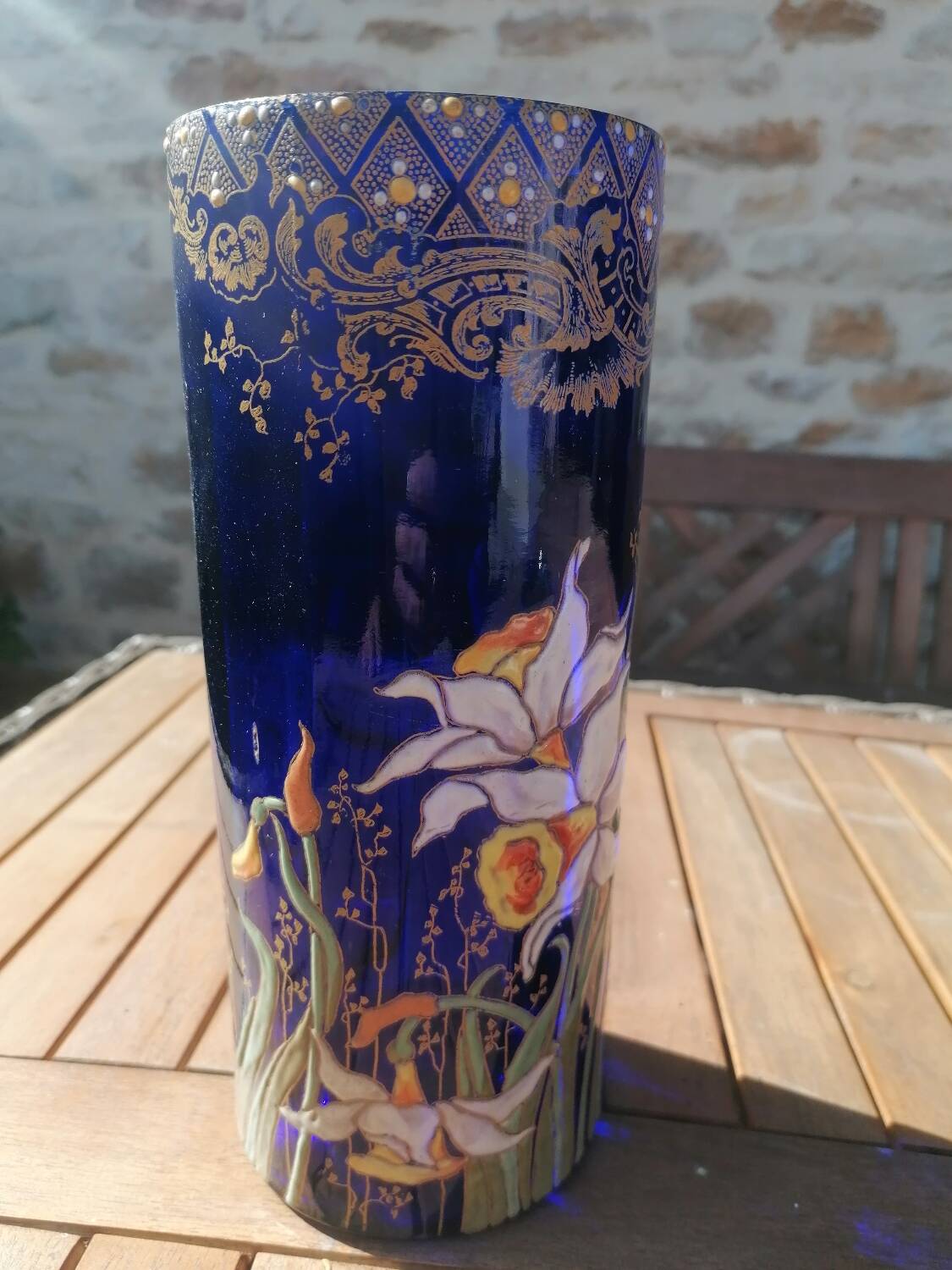 Unsigned F. T. Legras vase with daffodil decoration