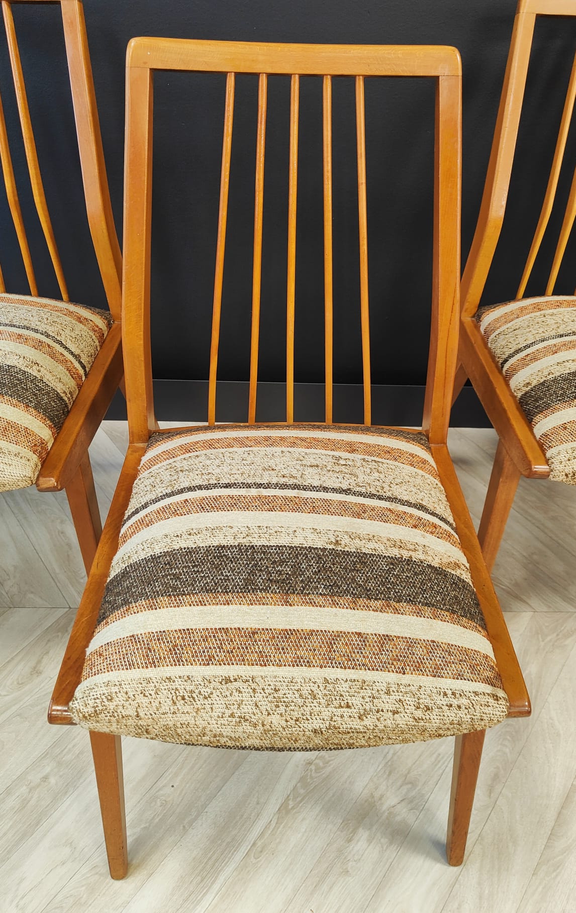 Six mid century dining table chairs