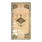 1970s Vintage Turkish Hand-Knotted Wool Cotton Beige Runner Rug 209x398