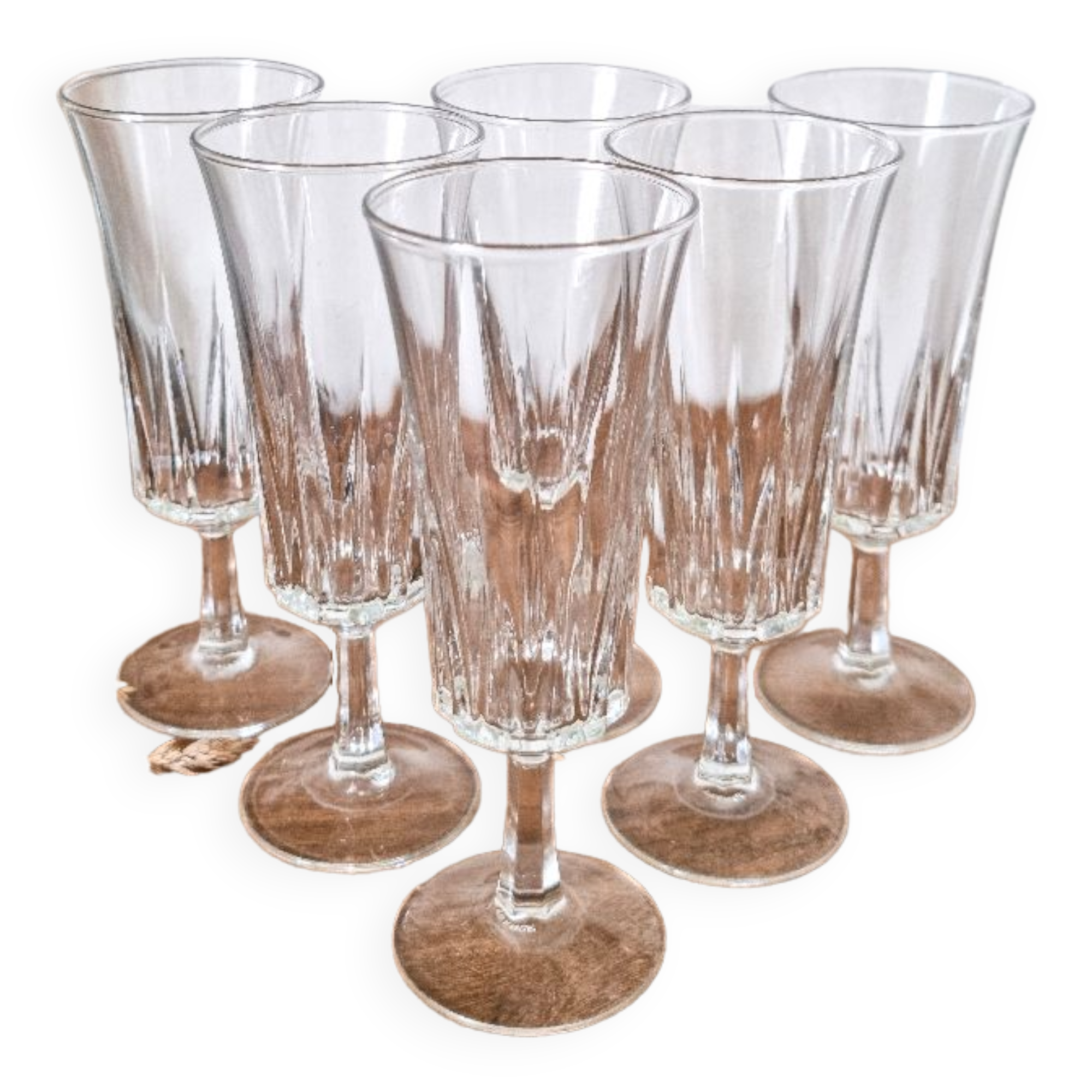 Champagne flutes in molded glass, 70's