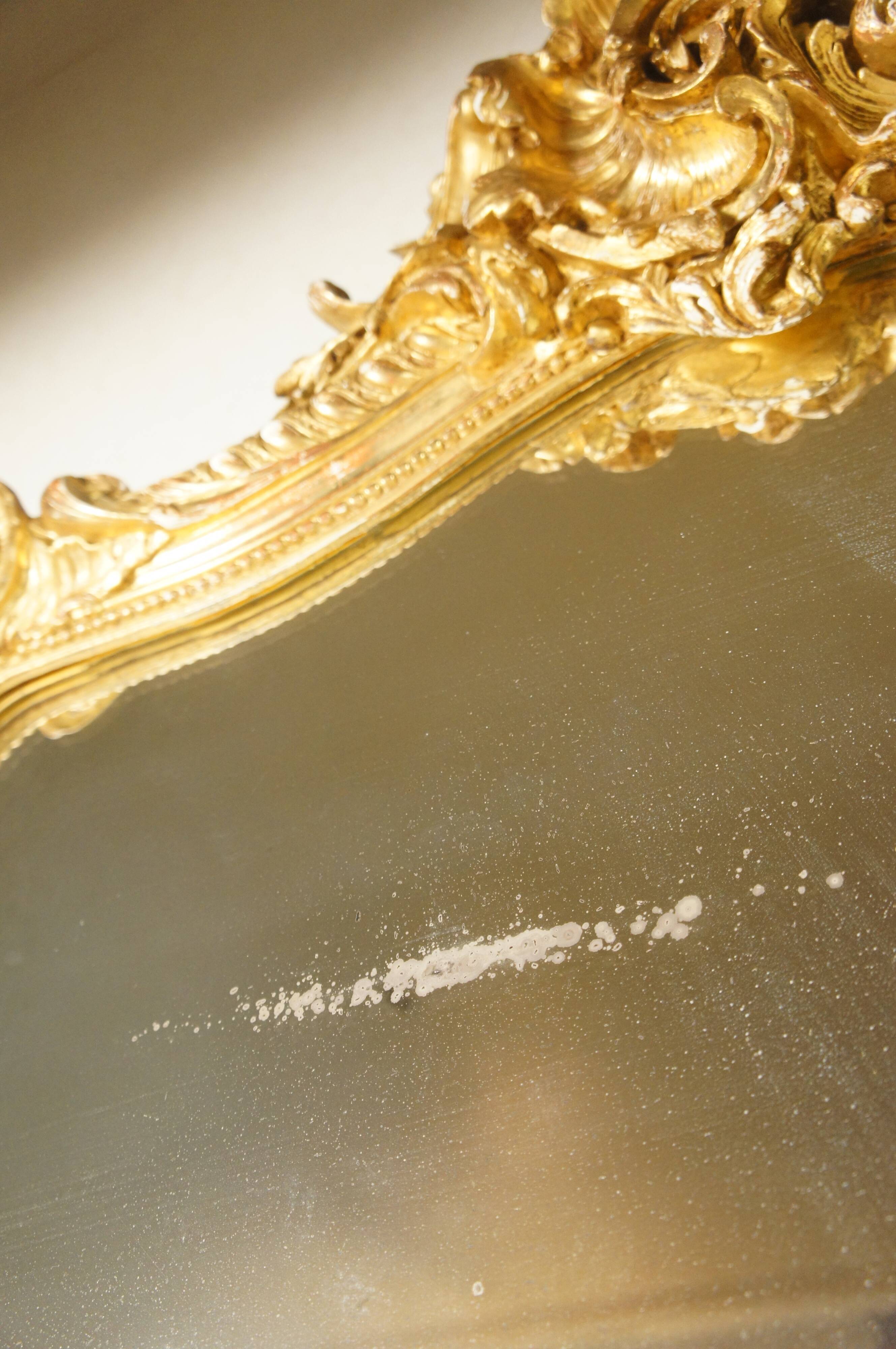 Miroir de style Louis XV doré feuille d'or, XIXe siècle - 142x90