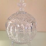 Globe candy box on tripod legs in chiseled glass / vintage 60s-70s