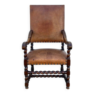 Fauteuil en chêne et cuir