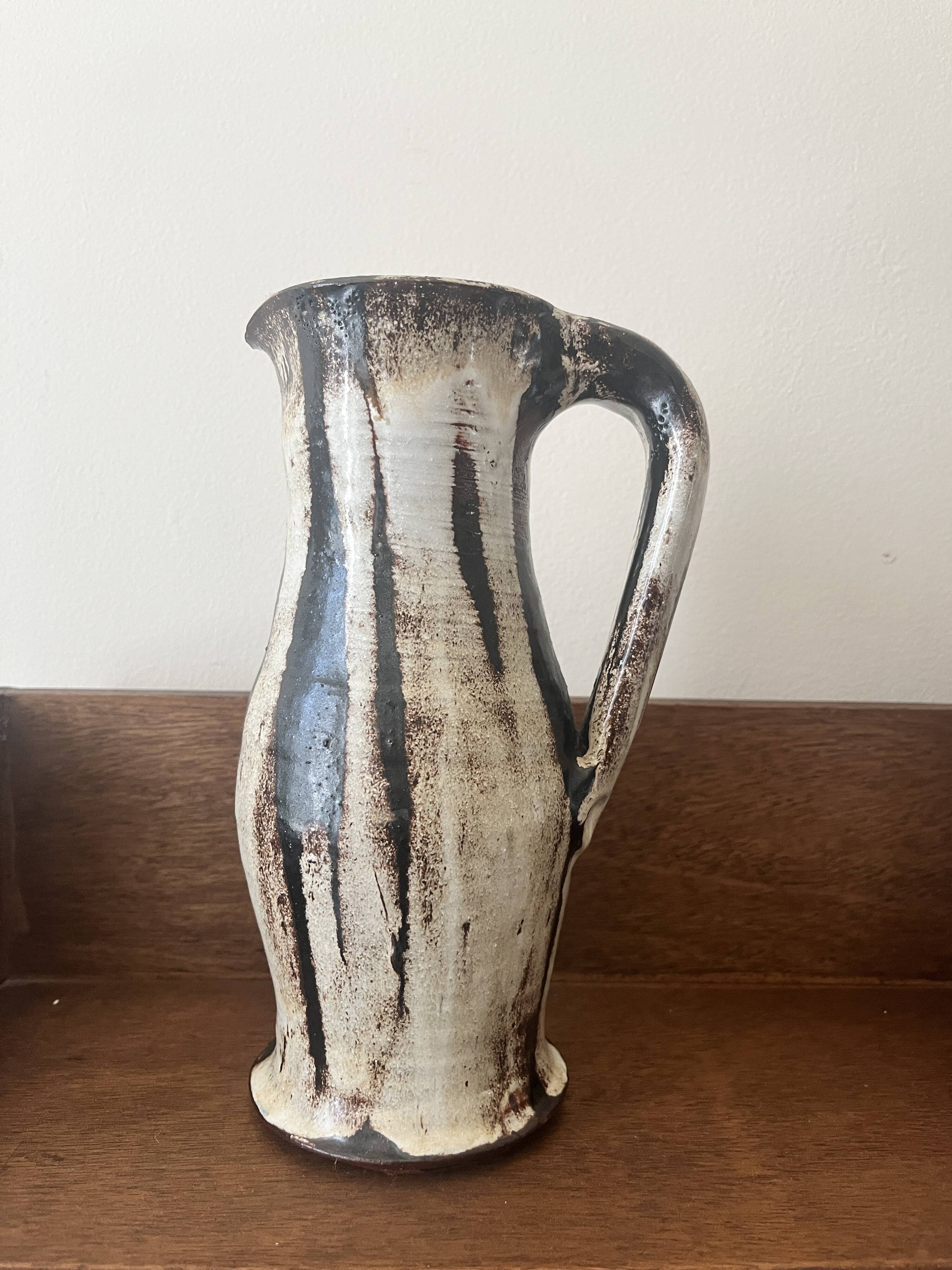 enameled and signed ceramic carafe, 1950