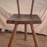 Set of three wooden tripod chairs in oak, raw art.