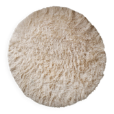 Tapis rond en laine naturelle ecru vintage
