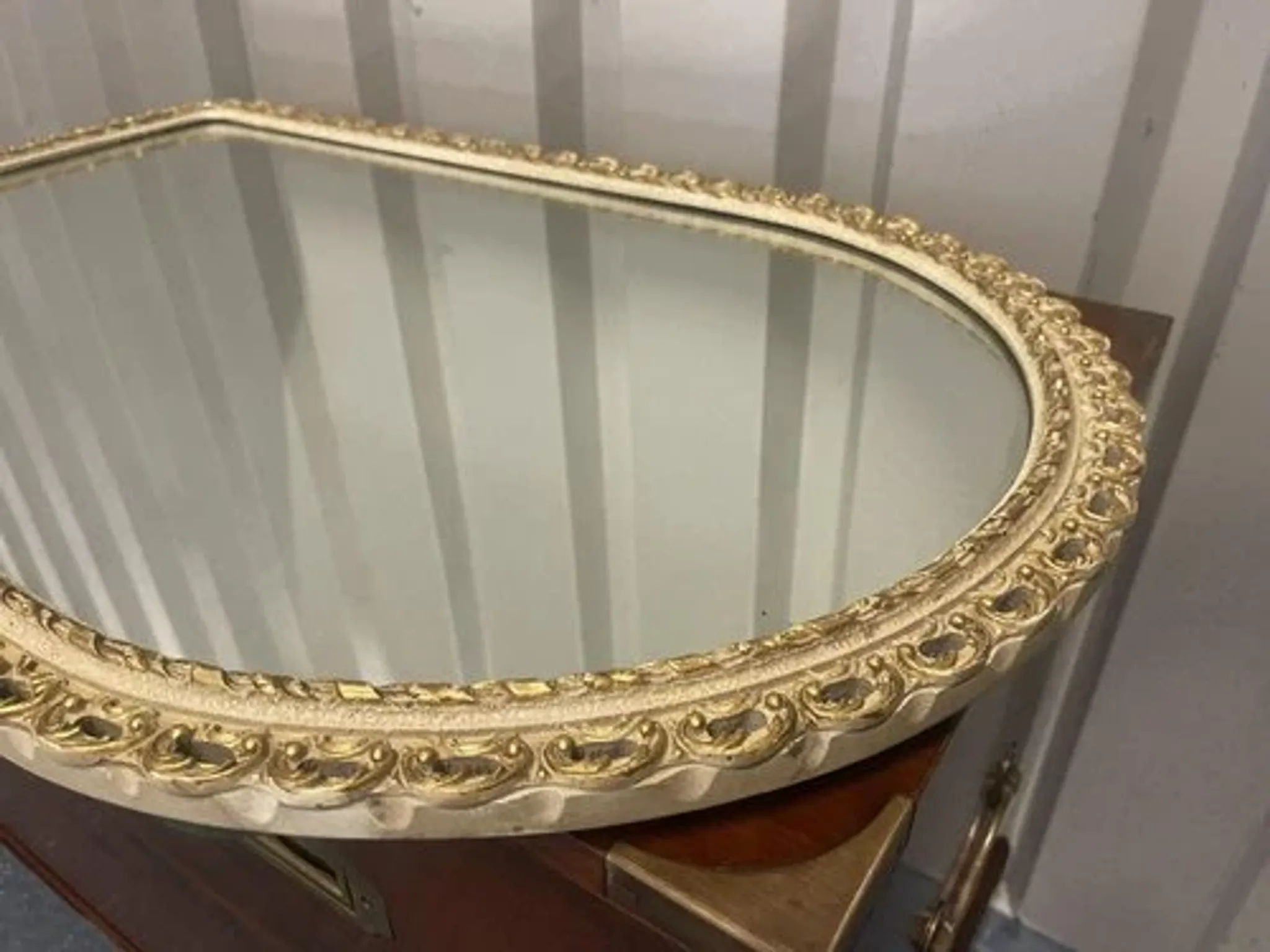 Vintage 1950s John Halls Galvo Cream and Gold Wood Wall Mirror
