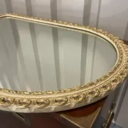 Vintage 1950s John Halls Galvo Cream and Gold Wood Wall Mirror