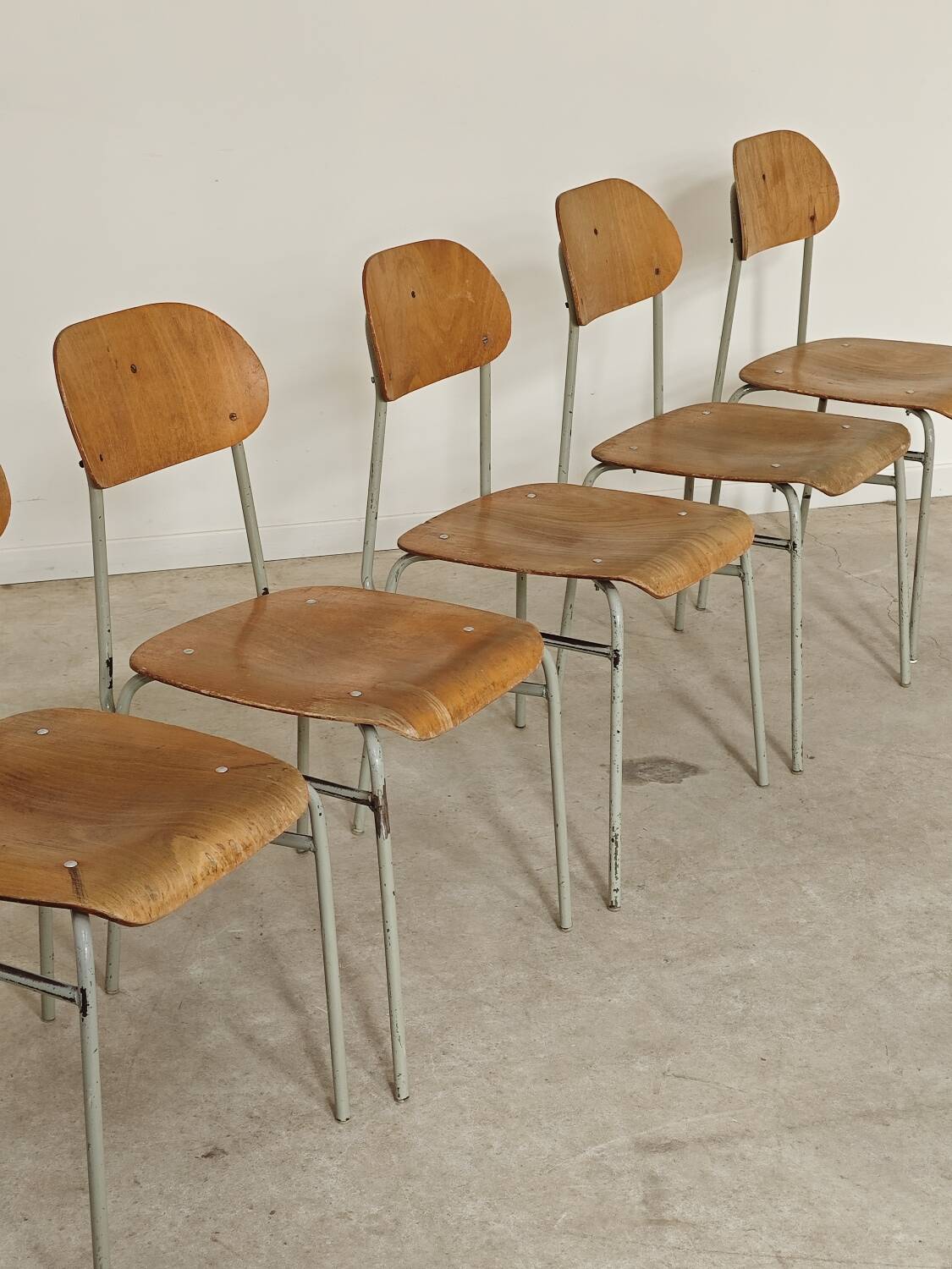 Set of 6 metal and wood school chairs  
Former Czechoslovakia 1960