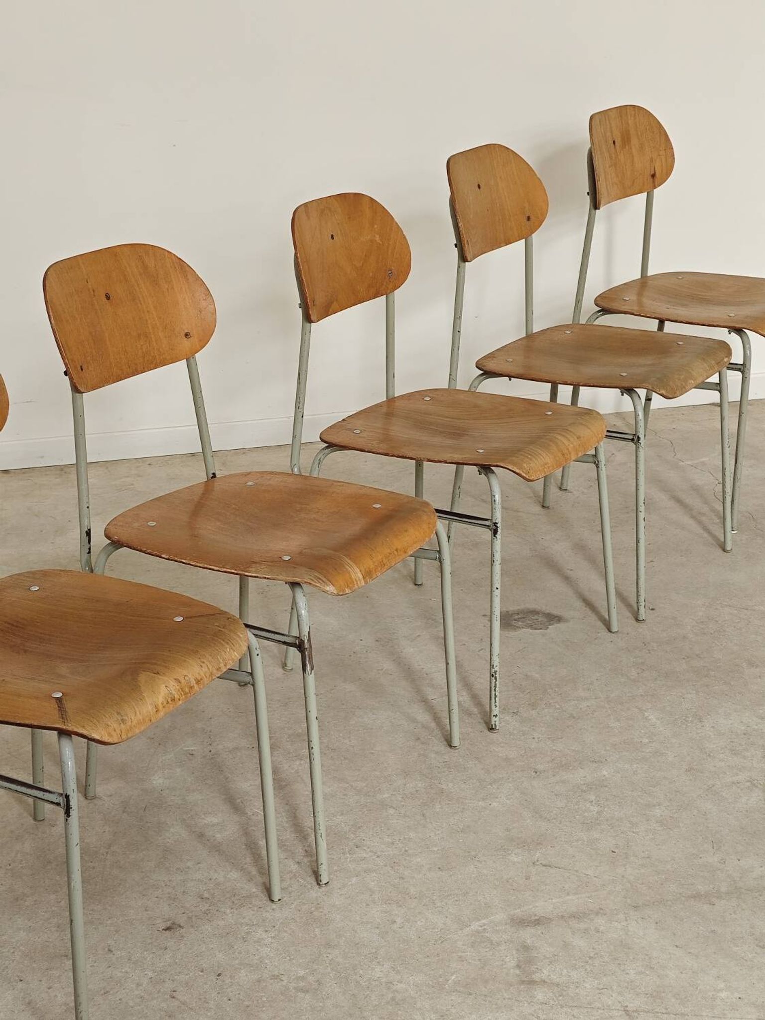 Set of 6 metal and wood school chairs  
Former Czechoslovakia 1960