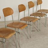 Set of 6 metal and wood school chairs  
Former Czechoslovakia 1960