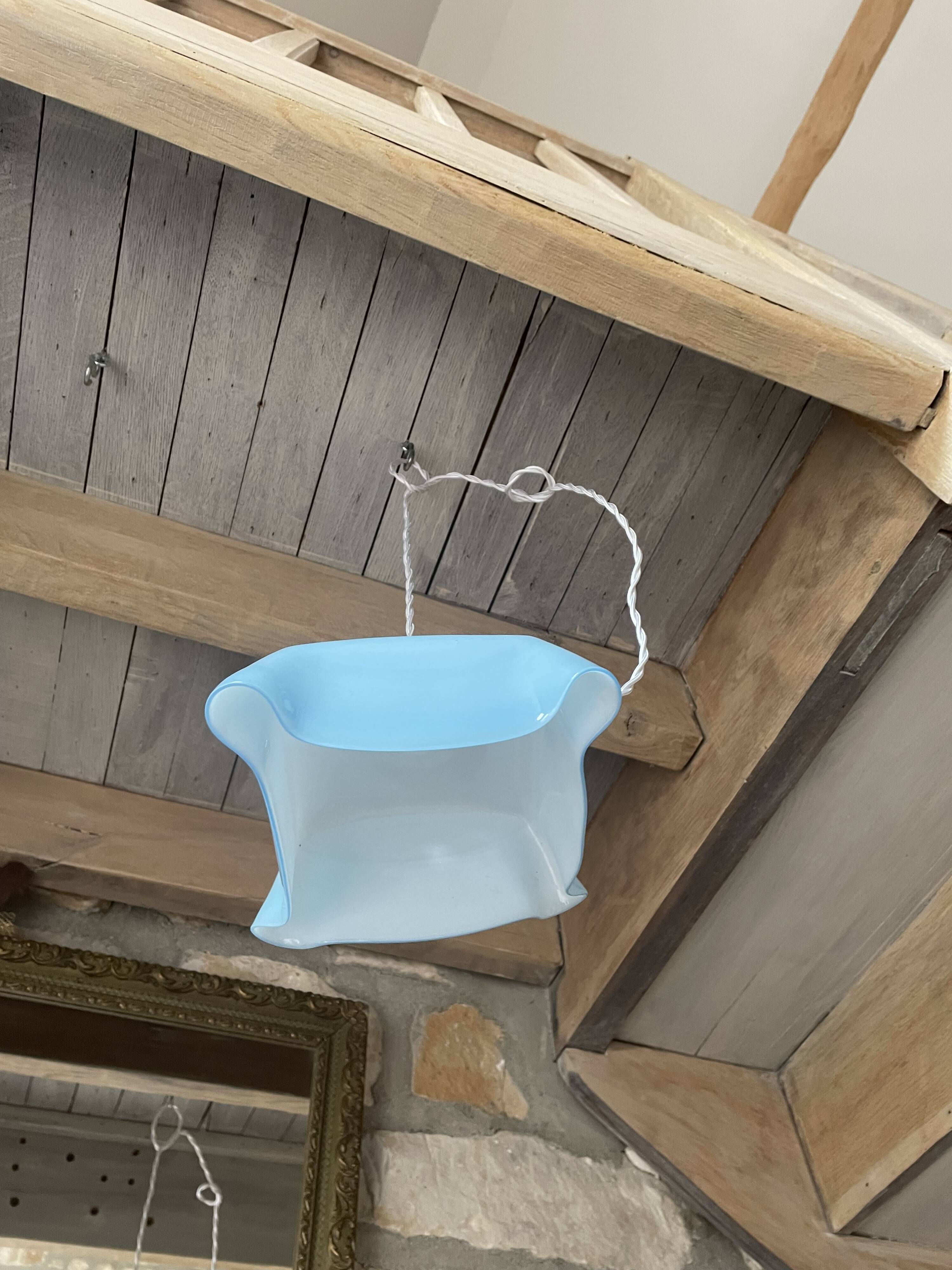 Vintage opaline blue pendant lamp