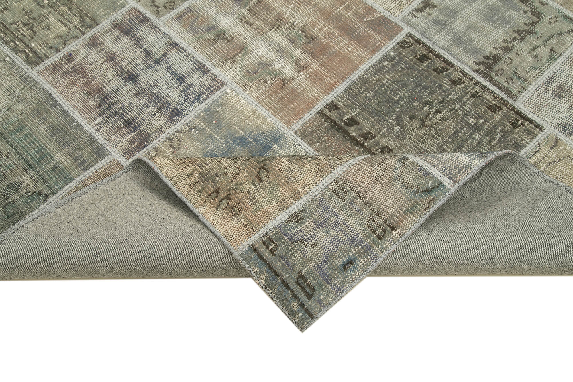 Handwoven oriental vintage 172 cm x 242 cm grey patchwork rug