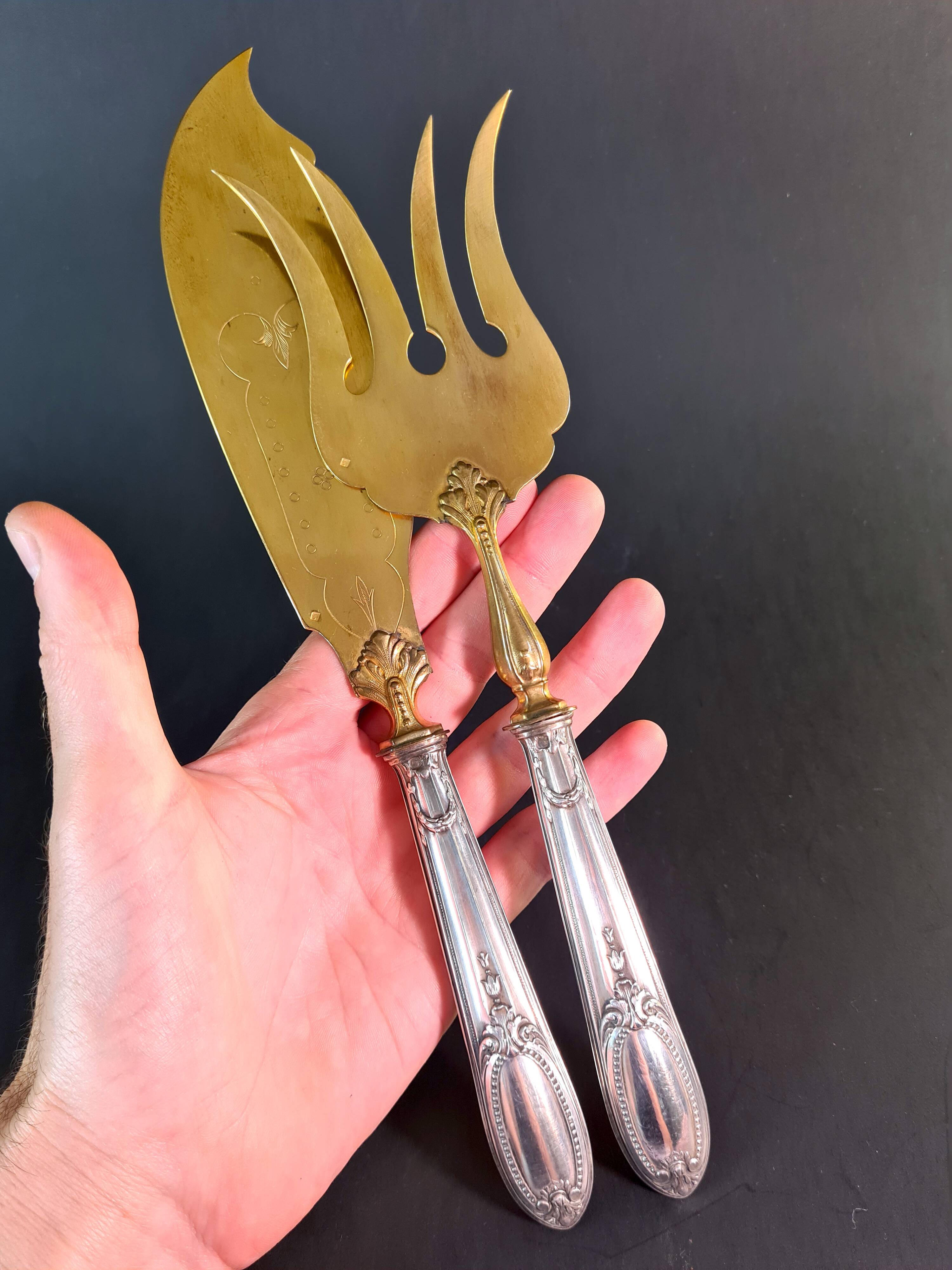 Elegant vermeil and silver-plated fish service - Louis XVI style