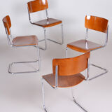 Set of four bauhaus beech chairs, restored, germany, 1930s