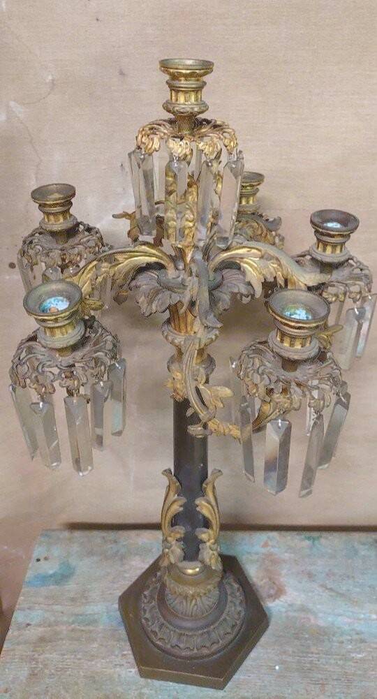 Pair of large, six-light gilt bronze candlesticks
