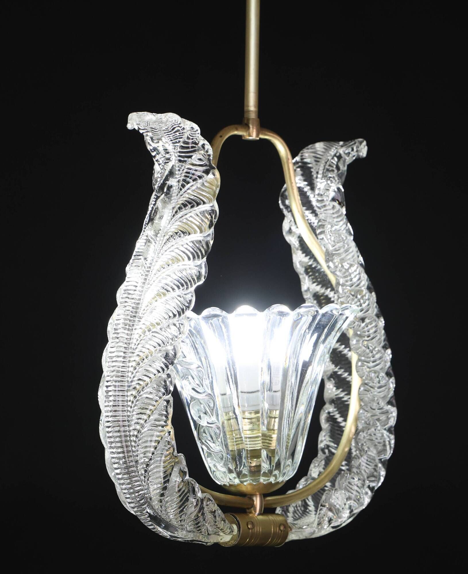 Charming Murano Glass Art Deco Pendant Chandelier by Ercole Barovier, 1940s