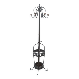 Coat rack called jellyfish, umbrella cane holder, iron and wood bistro parrot