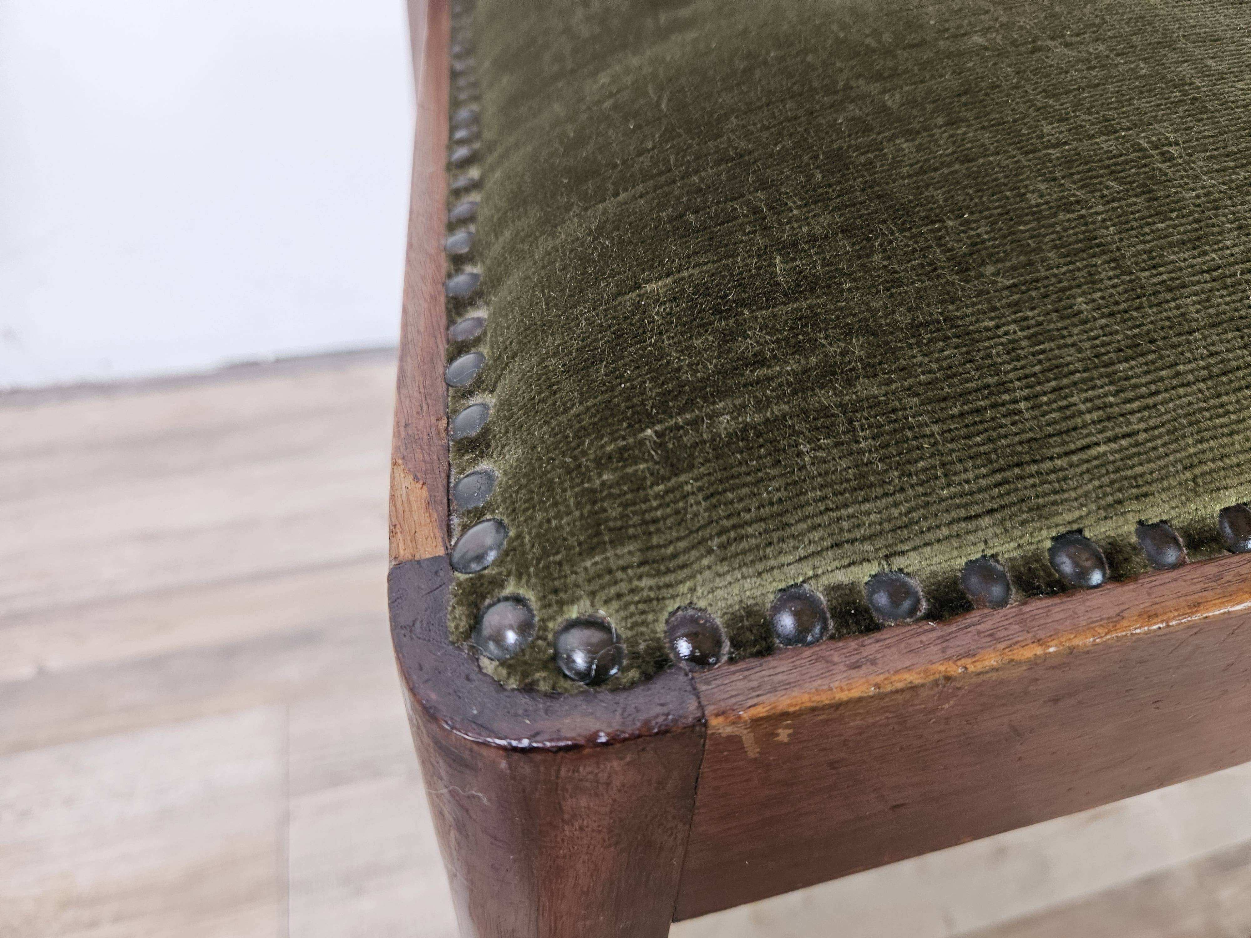 Art Decò dining chairs in walnut and fabric, 1940