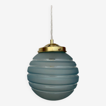 Vintage globe pendant light in blue frosted glass