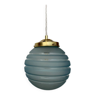 Vintage globe pendant light in blue frosted glass