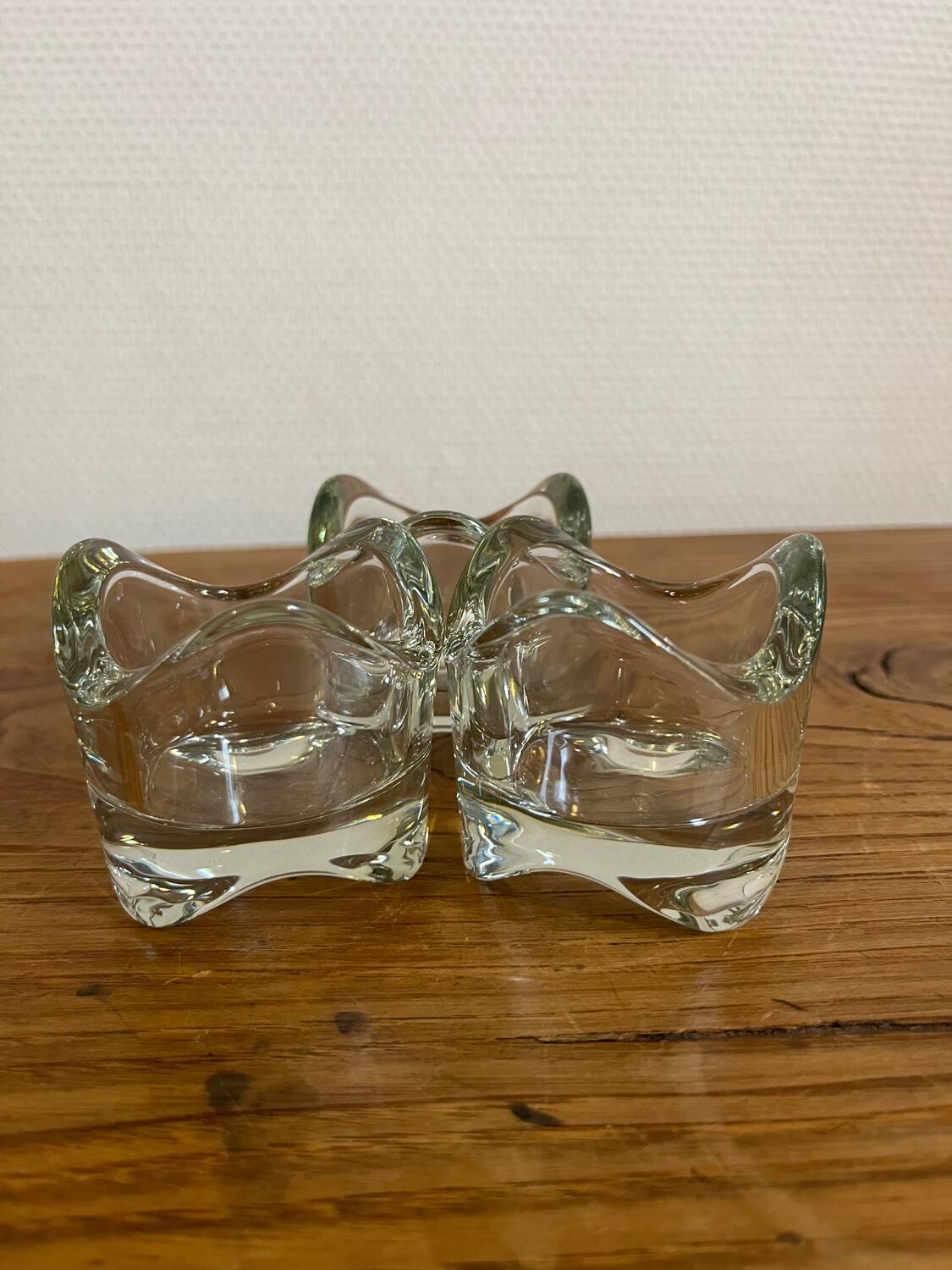 Trio of thick glass tea light candle holders
