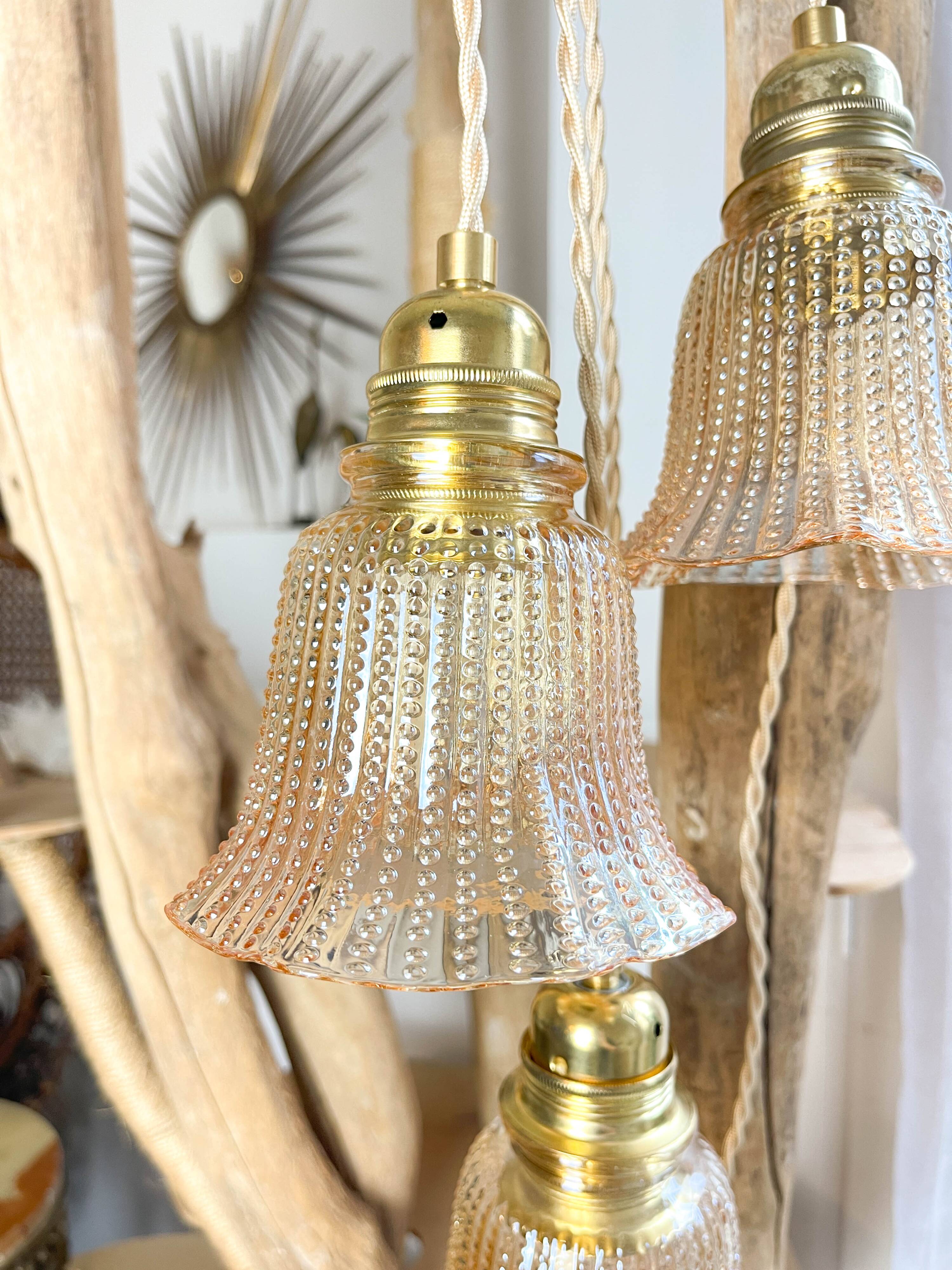 Vintage tulip lamps in customizable iridescent glass