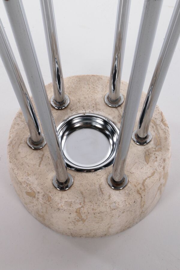 Porte-manteau en travertin chromé architectural italien années 1960