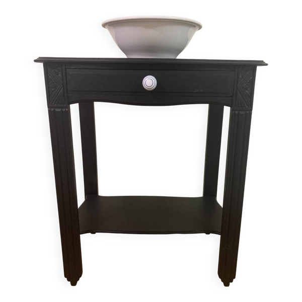 Petite console Art déco revisitée – bois noir mat avec tiroir