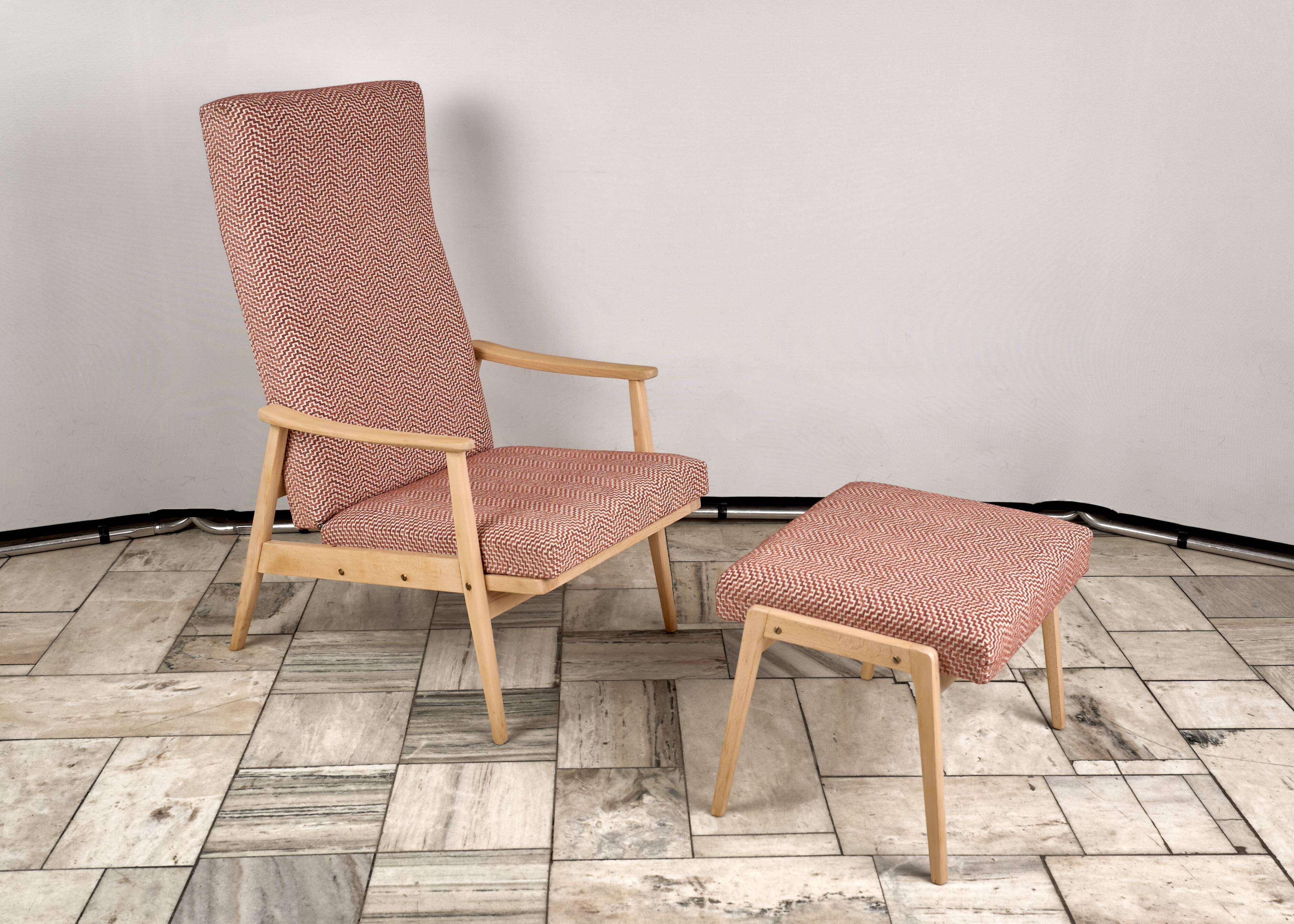 Vintage Recliner Armchair with Ottoman, 1960s, Czechoslovakia