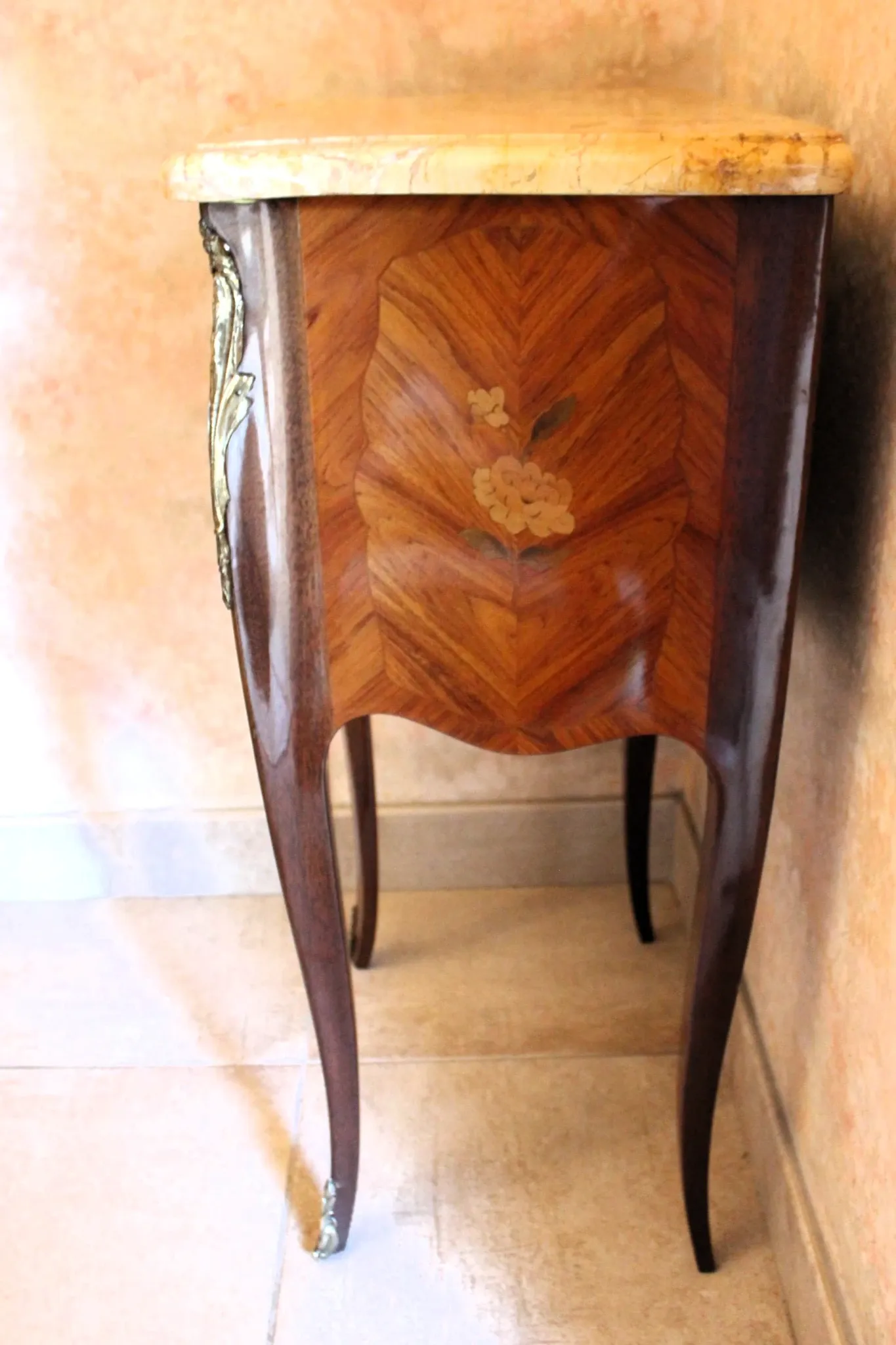 Louis XV style bedside table in marquetry rosewood