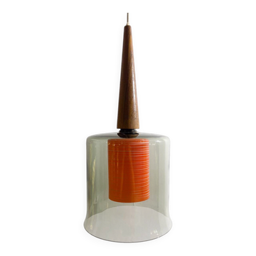 Suspension scandinave en verre et teck, années 1960