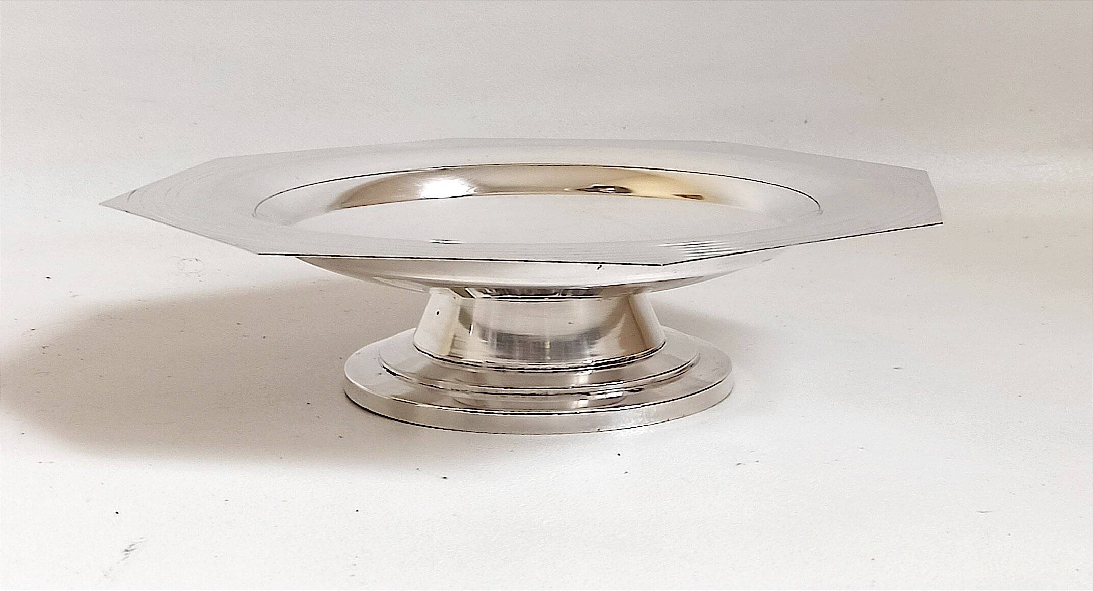 Compotier octagonal shape silver metal 1930s Diameter 33.5 cm
