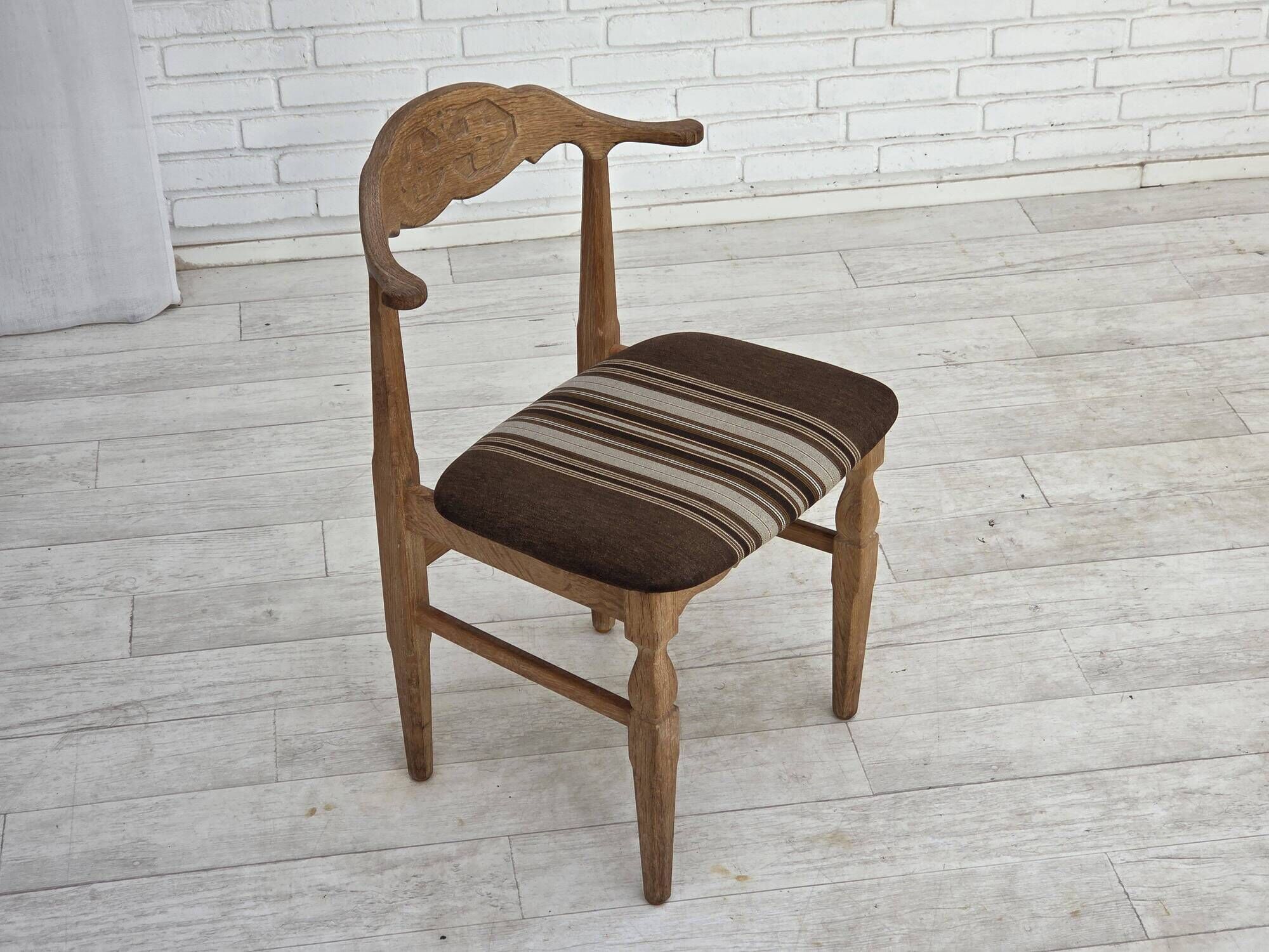1960s, Danish design by Henning Kjærnulf, et of 4 chairs, wool, oak wood.