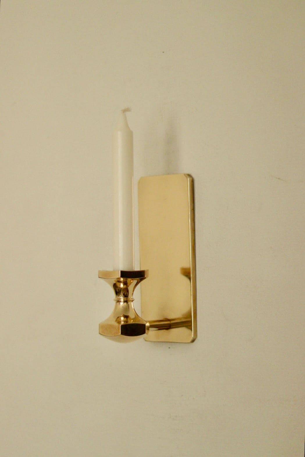 1988, single mid-century Swedish brass sconce by Gusum