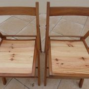 4 vintage varnished wooden folding chairs - Seats completely restored.