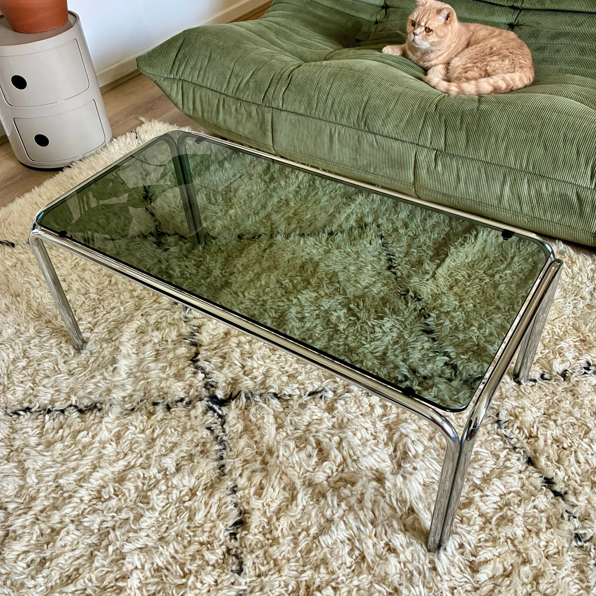 Vintage tubular chrome and smoked glass coffee table – 1970s style