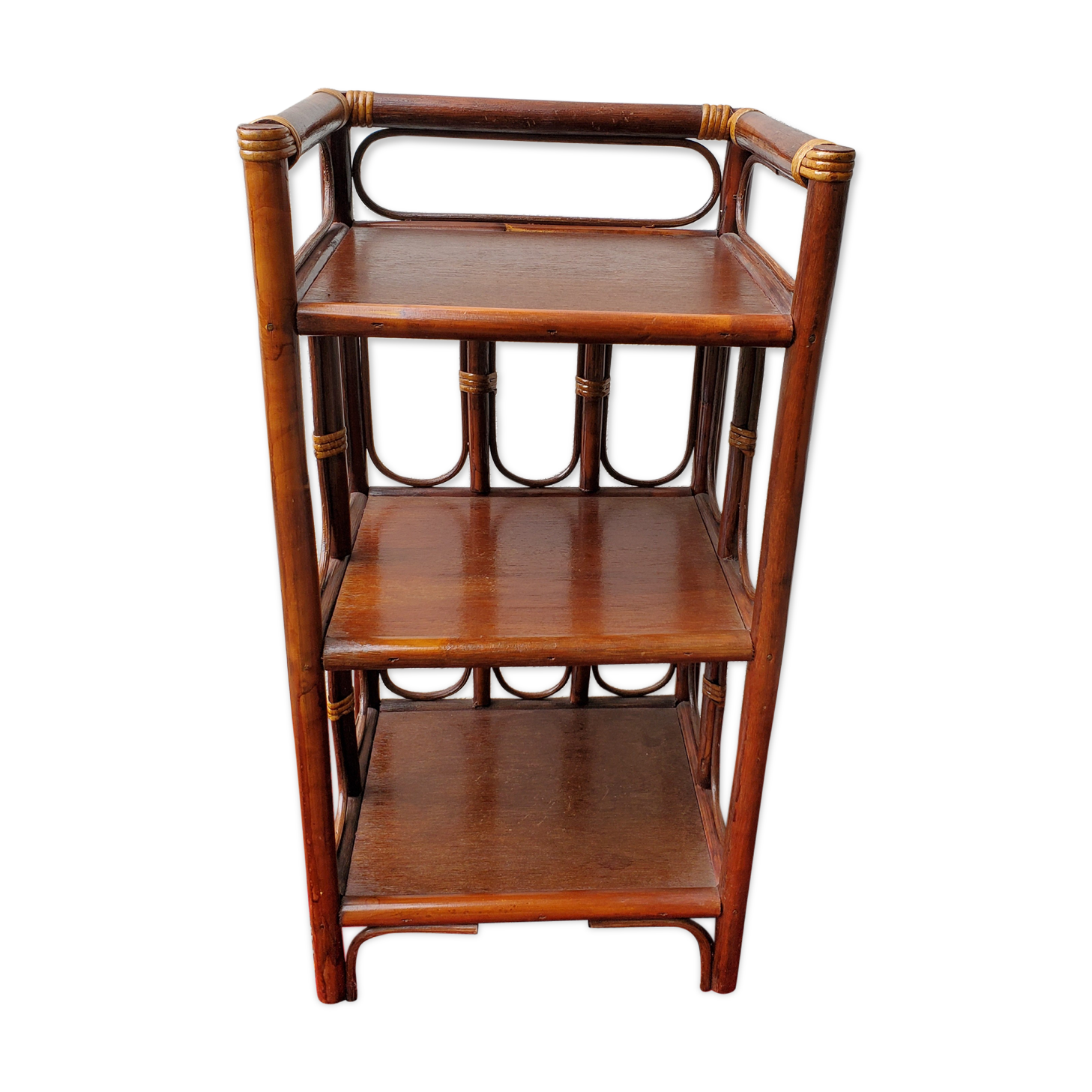 Rattan and wood shelf