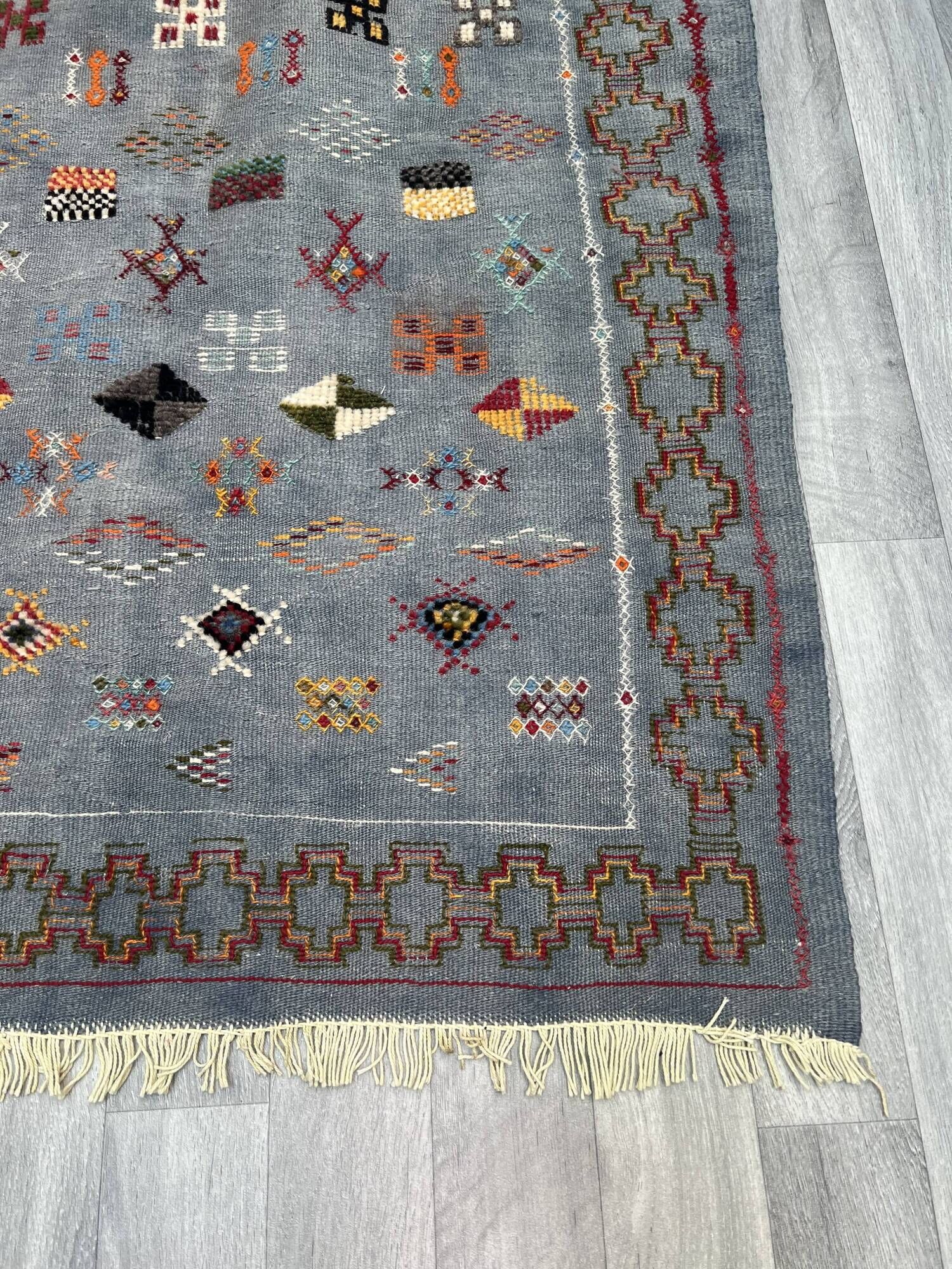 Small Moroccan rug, blue kilim, flat woven rug, interior decoration, free shipping.