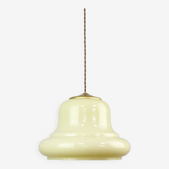 Mid-century italian yellow brass and glass pendant lamp