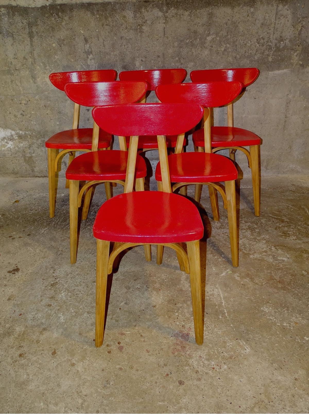 Lot de 6 chaises bistrot vintage 1955 " banane"