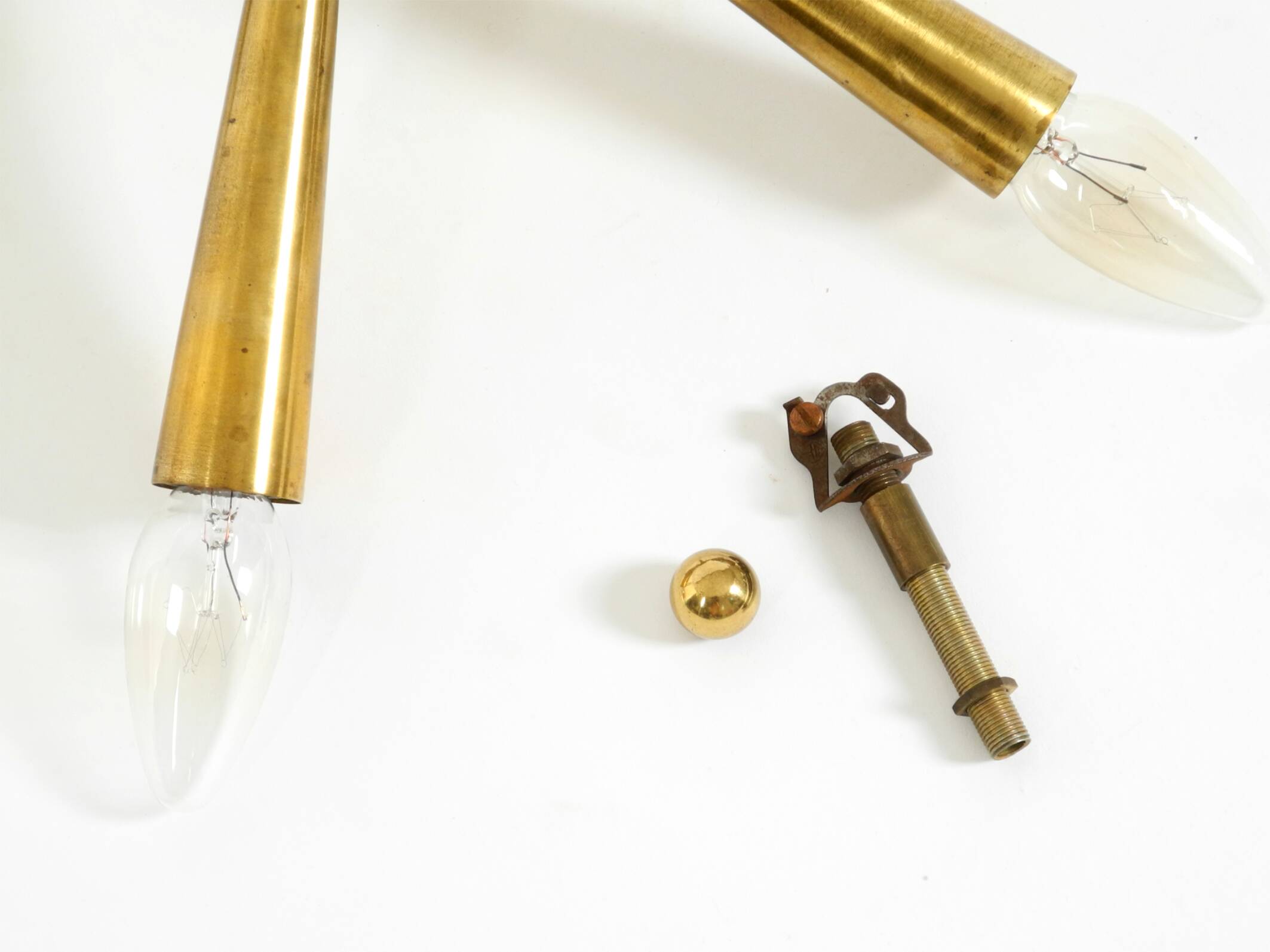 Original small mid-century modern brass Sputnik ceiling lamp with five arms