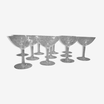 11 engraved crystal champagne glasses cut