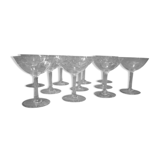 11 engraved crystal champagne glasses cut